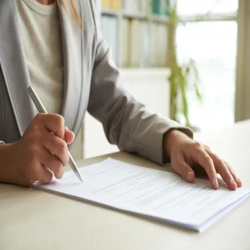 Profissional assinando documentos de licenciamento ambiental em escritório, representando serviços de emissão de licenças ambientais. Profissional assinando documentos de licenciamento ambiental em escritório, representando serviços de emissão de licenças ambientais.